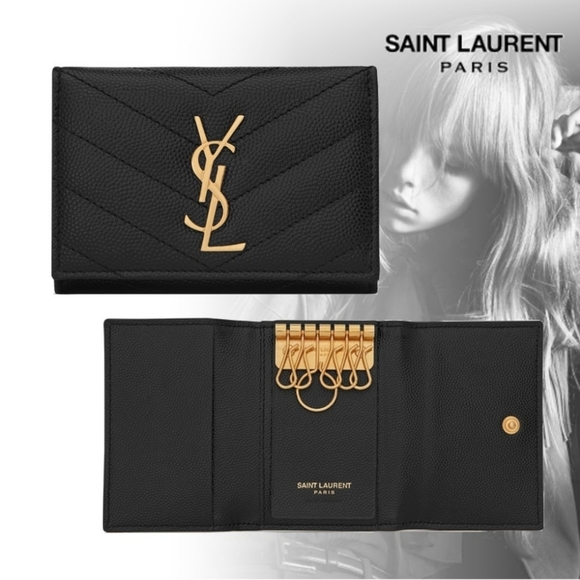 RARE!!! YSL SAINT LAURENT 6 KEYS MONOGRAM CAVIAR HOLDER WALLET - Picture 8 of 16